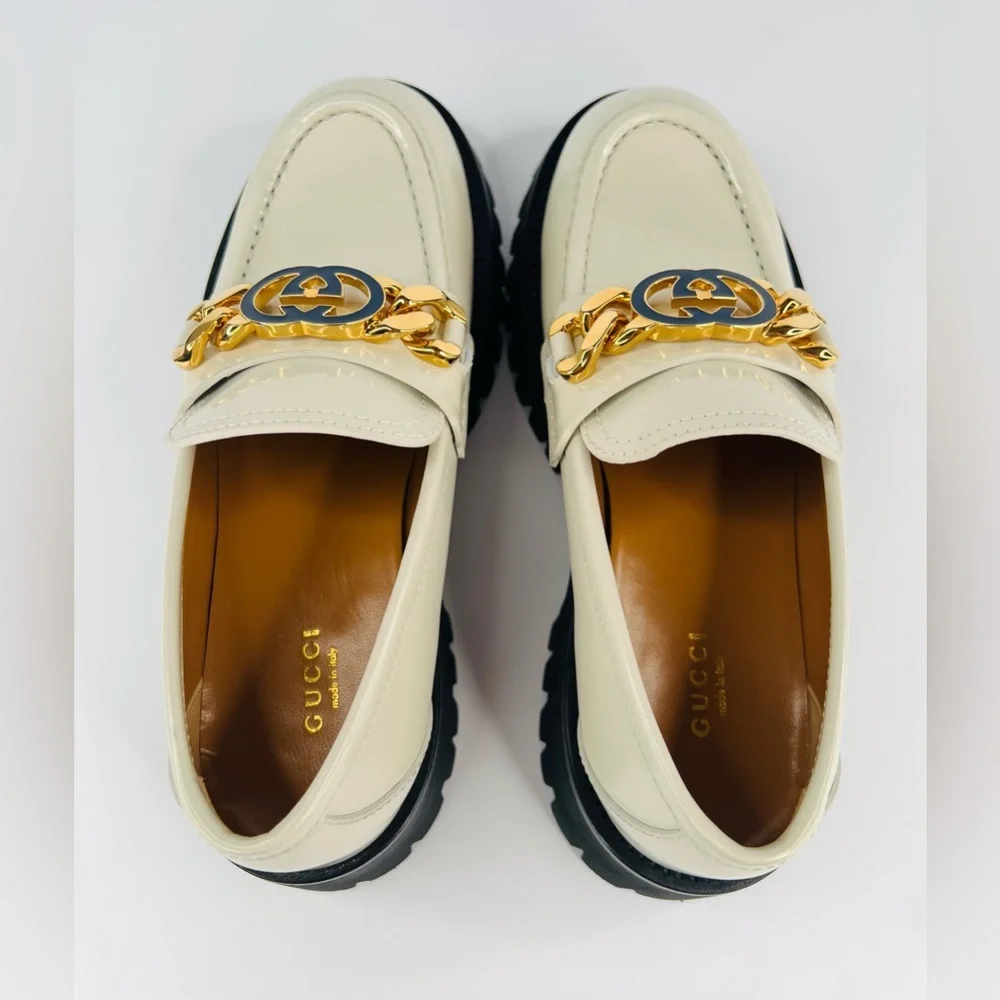 Gucci Jeanne GG Logo Chain Cordovan Lux Moc Toe Platform Loafers Size EU 40 - Picture 10 of 13